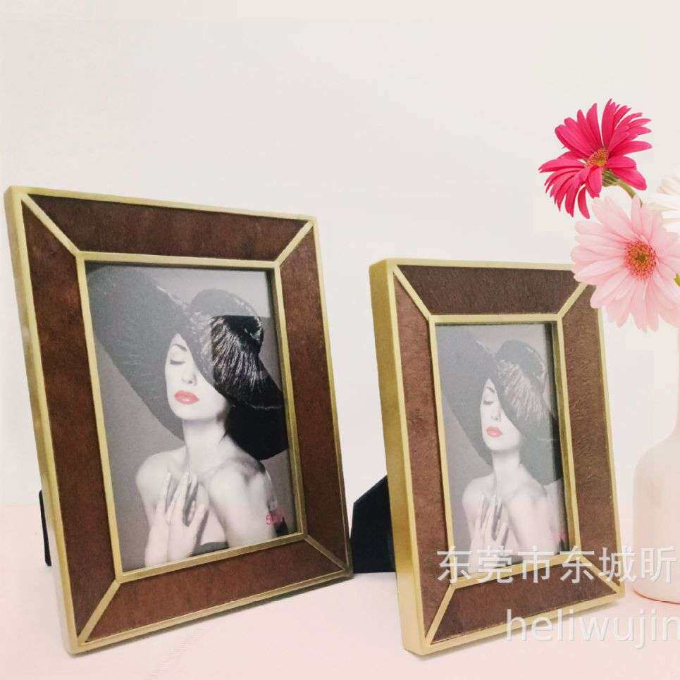 现代简约青铜色色边框镶天然棕色马毛4寸，6寸，7寸相框，摆台