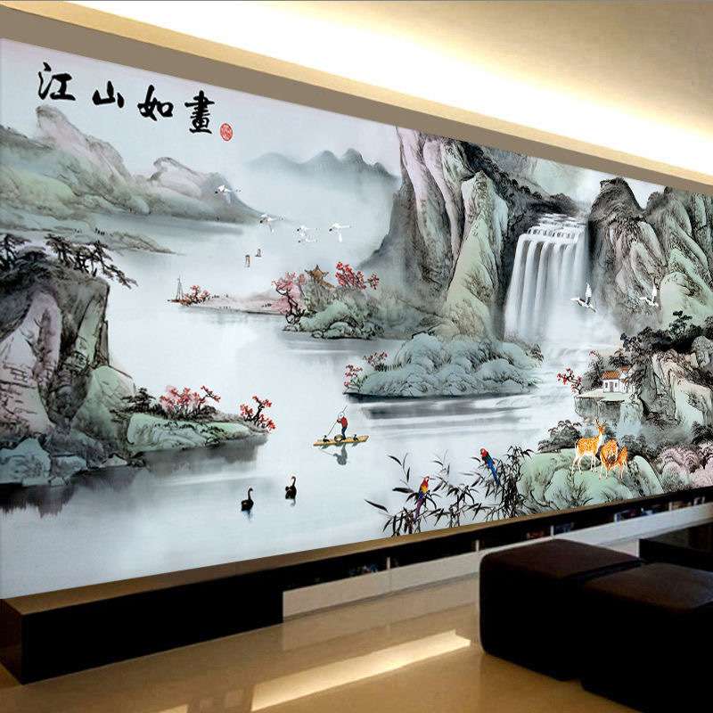 江山如画蒙娜丽莎十字绣2024年新款线绣客厅风景山水画手工绣满绣