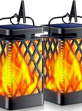 太阳能镂空灯户外菱形图案防金属工艺庭院悬挂件仿真火焰led灯笼