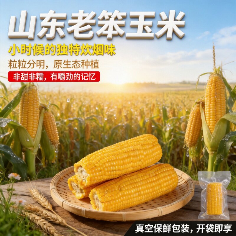老式笨玉米真空即食山东新鲜苞米棒不甜糯黏免蒸煮健身代餐黄玉米