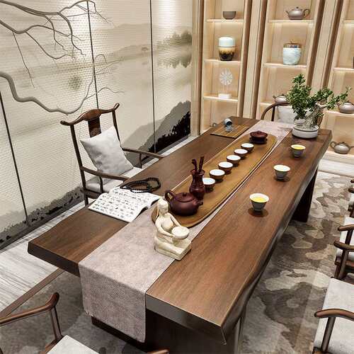 实木茶桌椅组合茶几现代茶桌全套办公室茶台茶室大板新中式防水