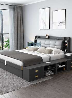 fLE气动高箱储物床1.8米1.2m1.5主卧小户型收纳板式现代简约双人