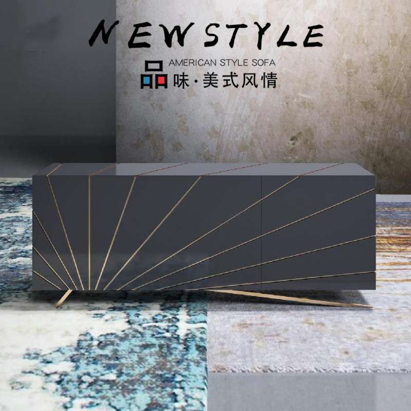 灰色钢琴烤漆餐边柜意式风格储物柜现代简约玄关柜个性时尚储物柜