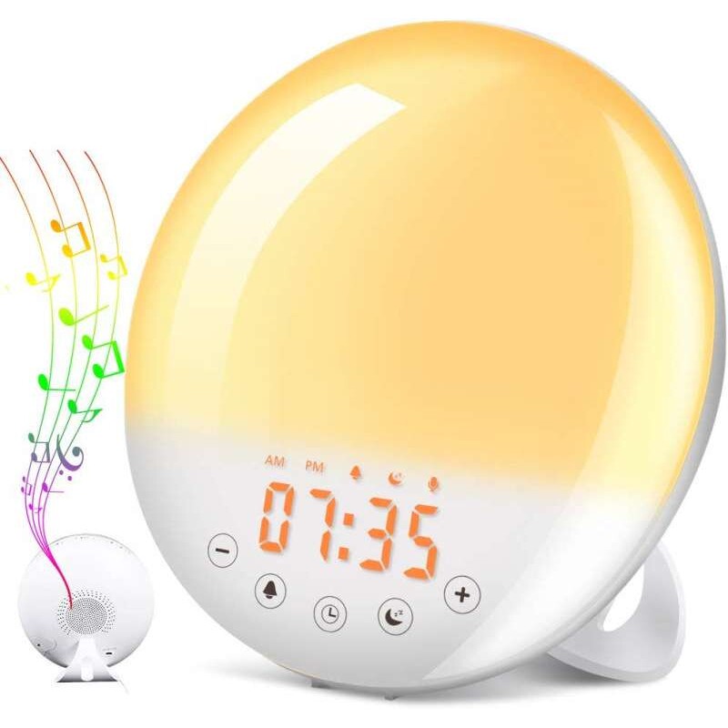 智能日出唤醒灯led闹钟 日落睡眠七彩变色氛围灯贪睡起床灯FM收音
