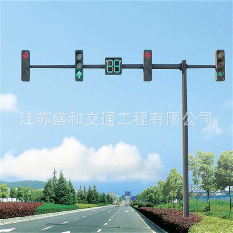 市政道路人行道红绿灯道路交通满屏信号灯十字路口L型道路信号灯
