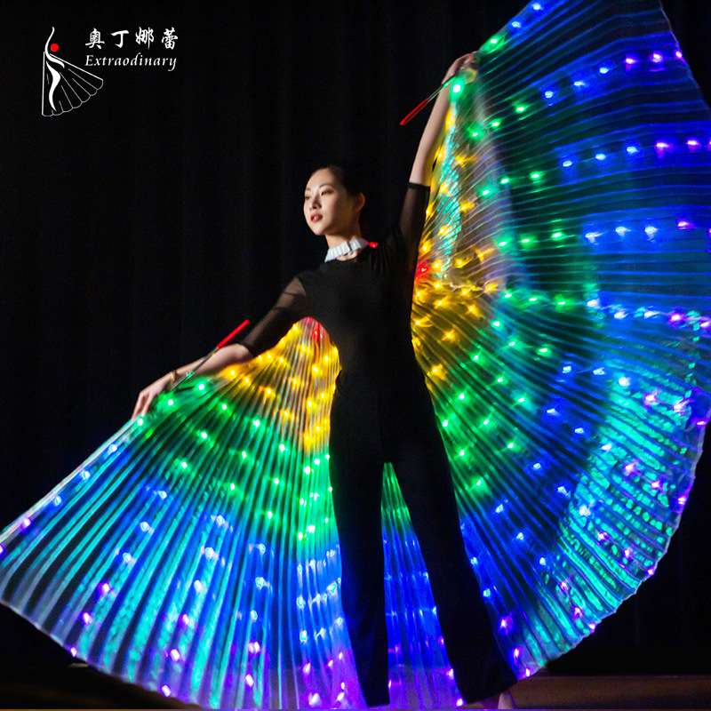 肚皮舞酒吧道具LED发光天使翅膀夜店表演蝴蝶翅膀led发光七彩披风