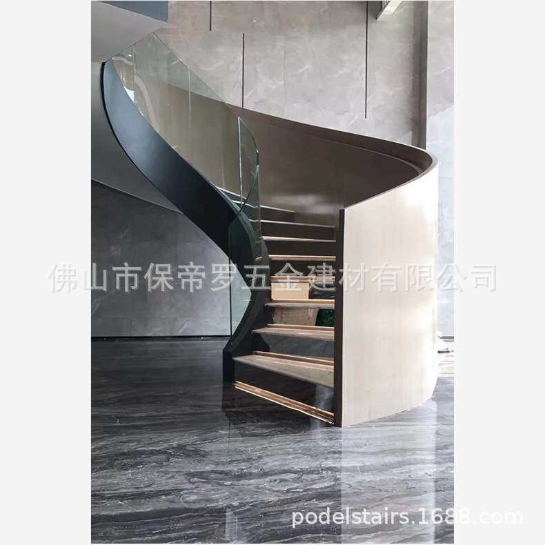 不锈钢镜面玻璃护栏旋转玻璃弧型家用别墅跃层复式楼梯栏杆