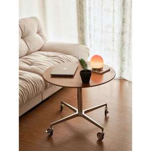 北欧全实木咖啡工作桌不锈钢洽谈桌可升降移动茶几灵动岛圆桌边几