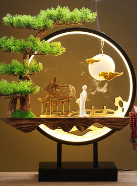 新中式禅意c摆件灯圈小夜灯家居装饰品客厅办公室桌面创意开业礼