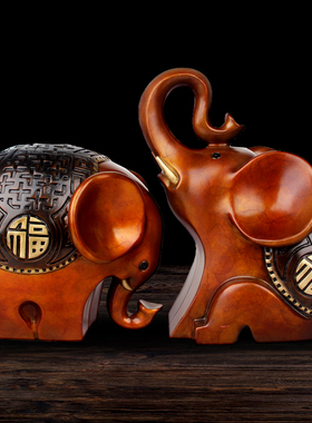 铜大象摆饰彩绘大象n一对吉祥客厅创意工艺装饰品摆设开业礼品