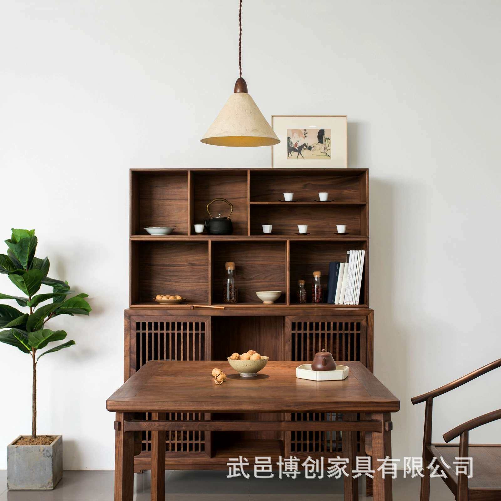 新中式实木餐边柜北美黑胡桃茶柜收纳柜茶柜储物柜客厅柜边柜家具