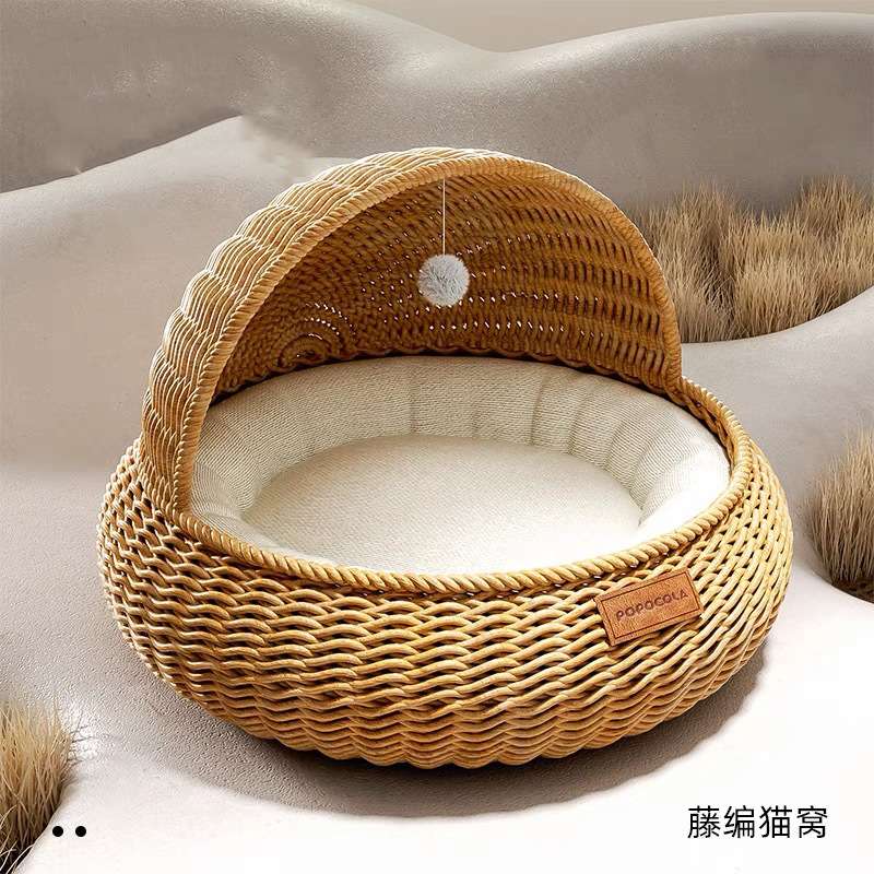 新款柳编猫窝夏季手工藤编四季通用宠物窝半封闭式夏天超级大猫窝