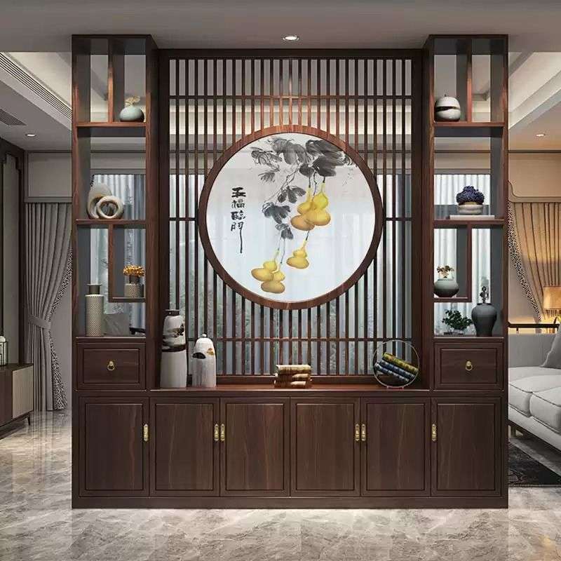 新中式门厅屏风隔断玄关柜实木家用酒柜入户进门餐厅办公室遮挡新