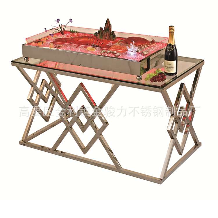 不锈钢玻璃亚克力冰槽酒店自助餐刺身盘海鲜冰槽LED灯保鲜冰盘