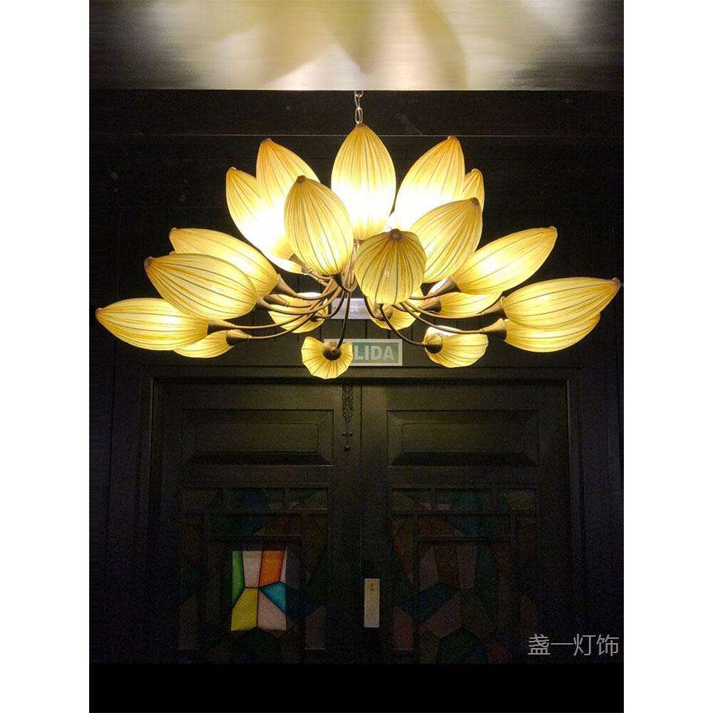 新中式莲花吊灯客厅禅意茶室灯布艺东南亚餐饮饭店酒店大堂餐厅灯