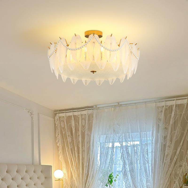 大观园卧室灯法式轻奢水晶灯羽毛浪漫房间灯具现代简约吸顶灯413