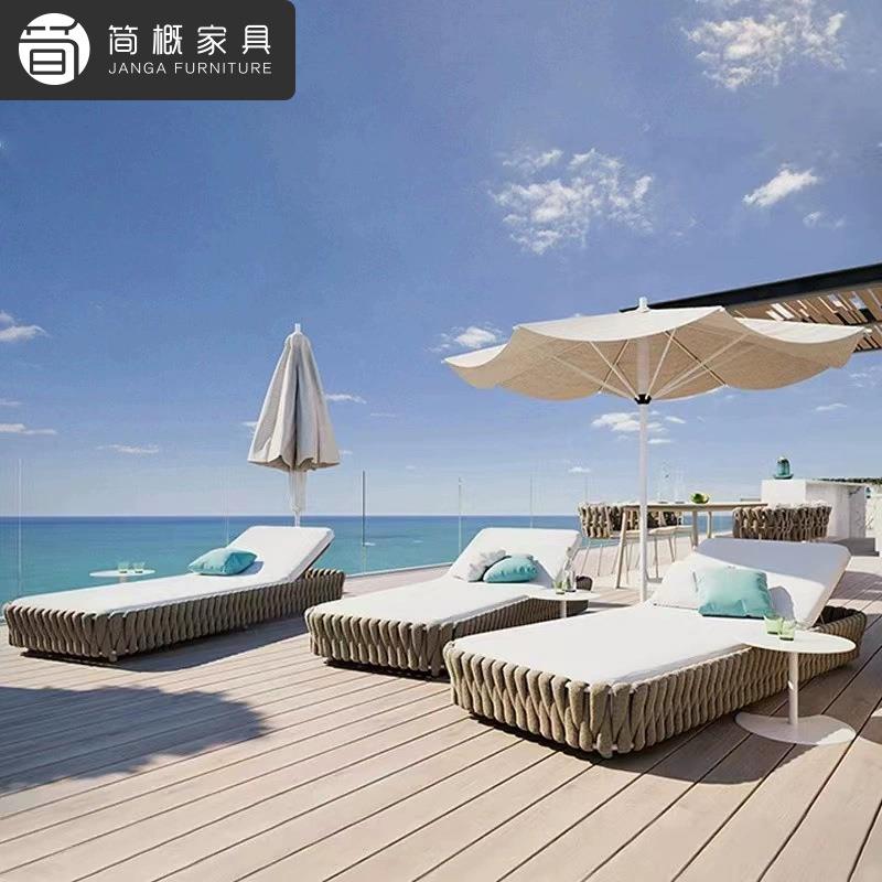 户外别墅泳池藤编躺床酒店花园庭院躺椅防水防晒懒人沙发圆床茶几