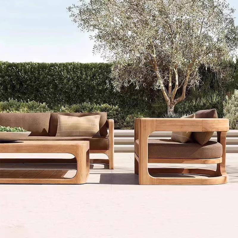 柚木户外沙发花园露台庭院防水晒室外防腐木酒店外摆茶几家具组合