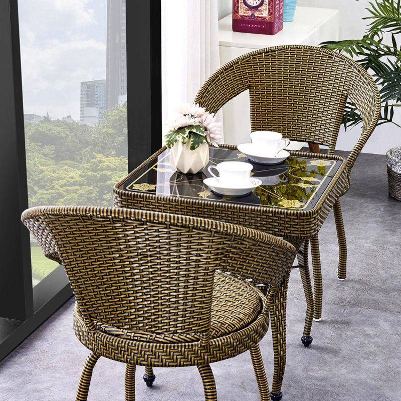 阳台小桌椅组合藤椅三件套家用休闲户外腾椅子方茶几单人椅靠背椅