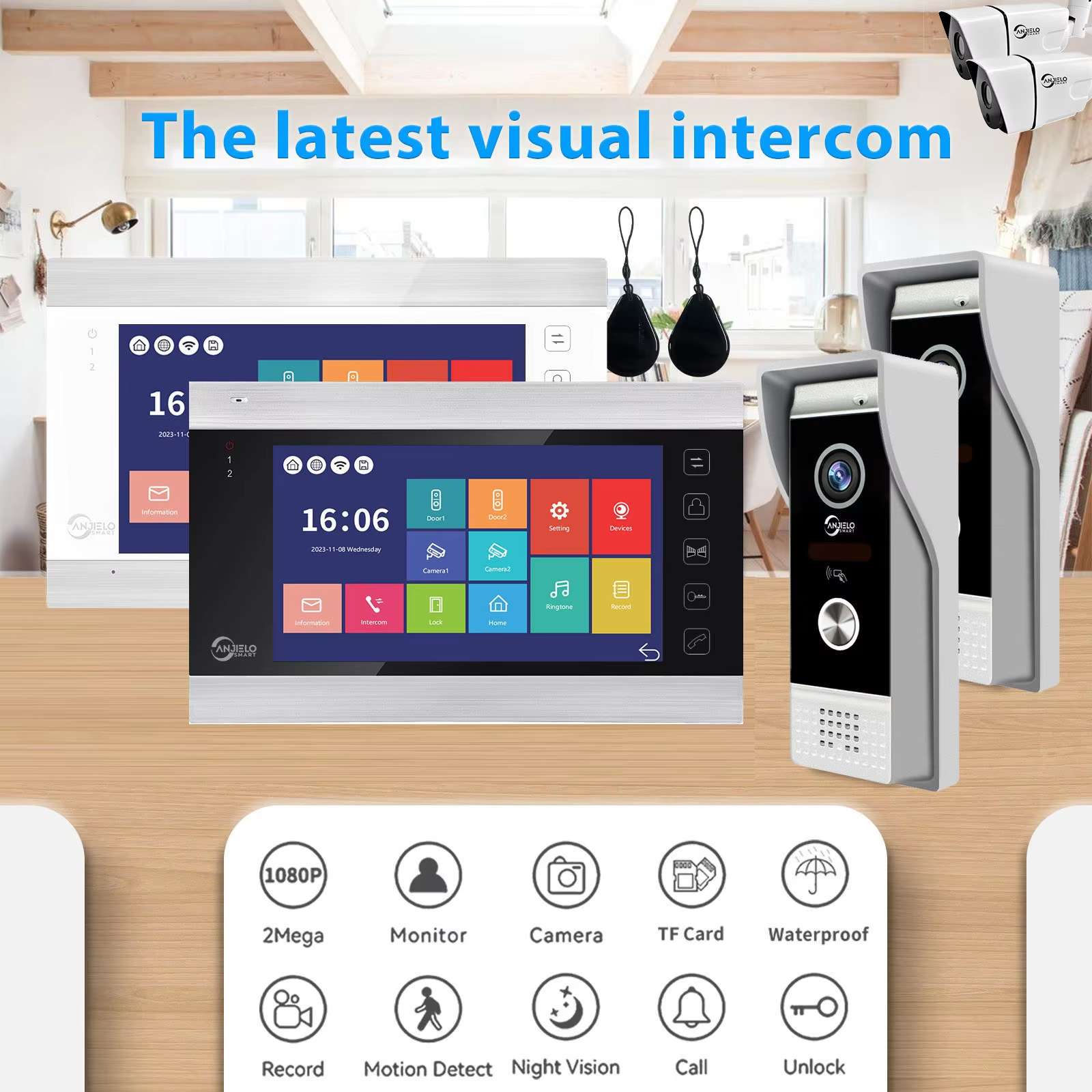 Anjielosmart1080P Wifi可视对讲7寸图雅无线遥控系统多语言室内