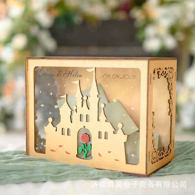 玫瑰城堡创意个性化婚礼贺卡纪念卡盒童话风婚礼装饰品送朋友家人