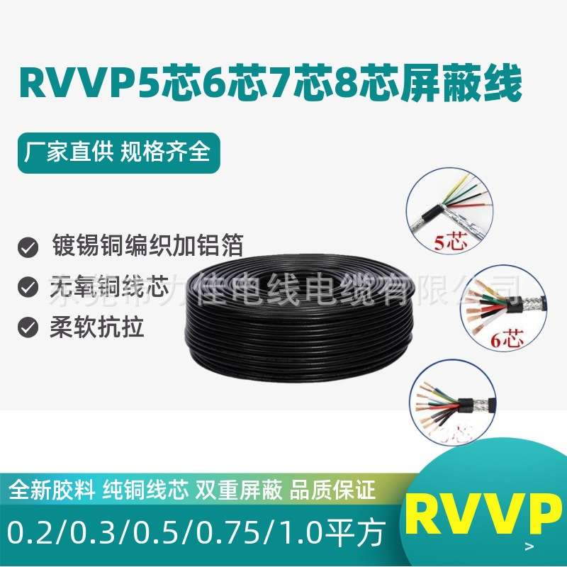 纯铜屏蔽线RVVP8芯0.3/0.5/0.75/1.0平方八芯信号抗干扰电线电缆