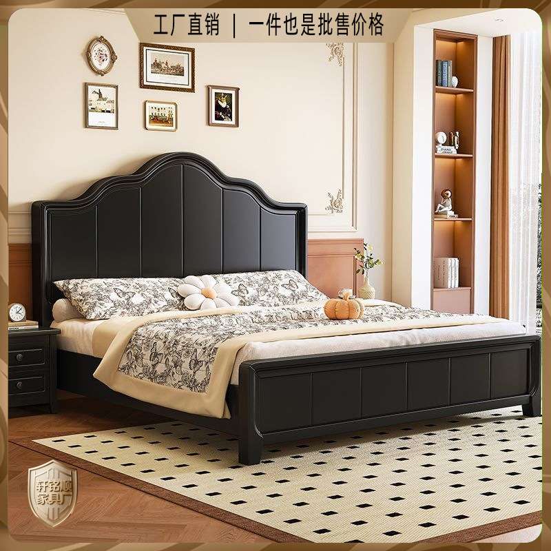 中古风黑色实木床现代简约.小户型.双人床主卧田园风轻奢大床