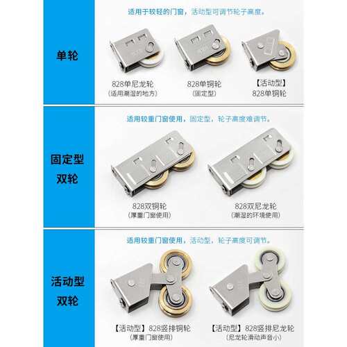 4个装828型老式铝合金门窗滑轮玻璃门落地窗配件推拉窗户轨道滚轮