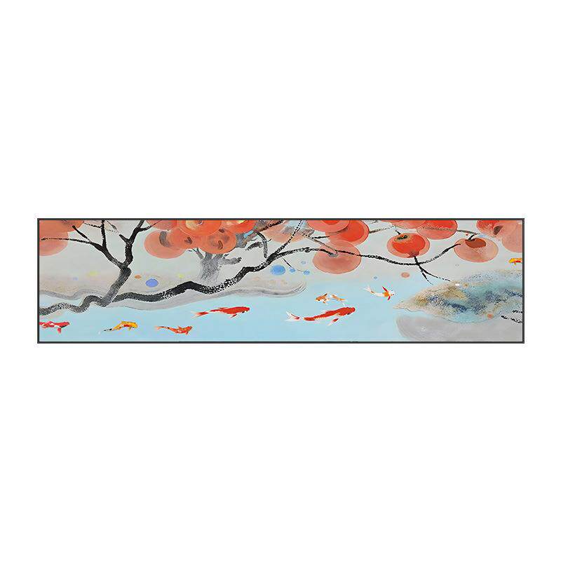 招财九鱼图房间卧室装饰画山水画主卧床头挂画寓意好新中式墙壁画