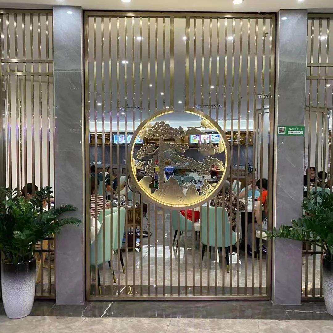 铝板浮雕金属客厅玄关隔断入户装饰镂空花格新中式不锈钢屏风