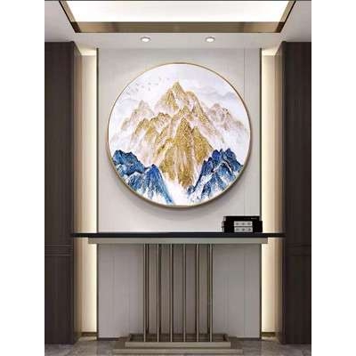 LED灯画手绘油画金山圆形入户玄关装饰画现代轻奢客厅沙发背景画图片