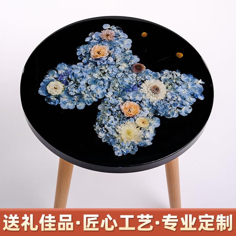 鲜花真花镶嵌树脂圆桌高端现代家具桌子餐厅客厅阳台创意咖啡桌