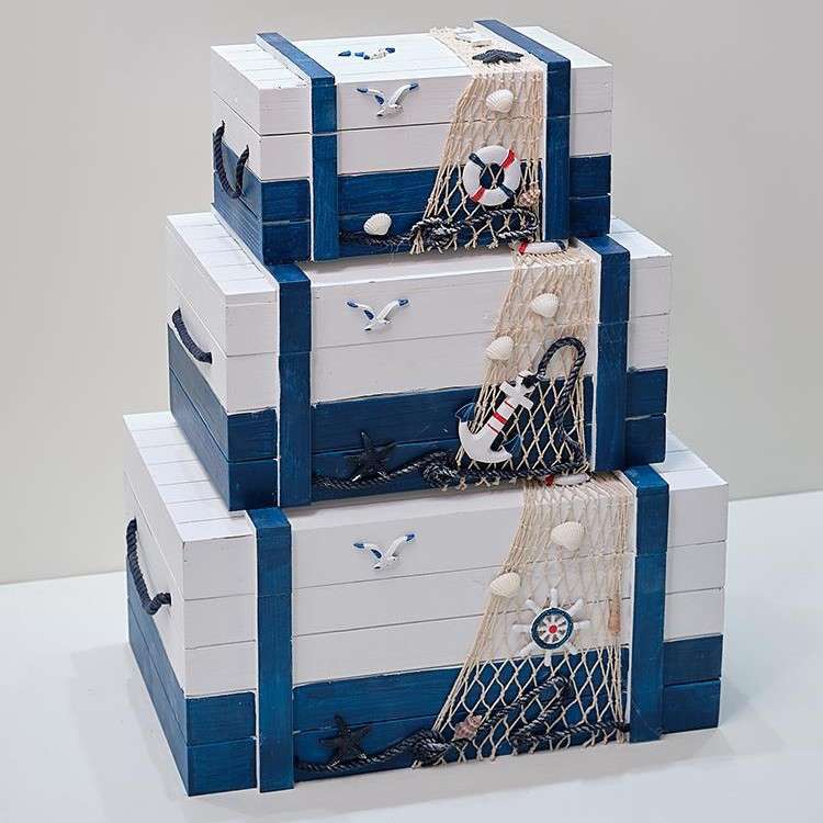 。地中海家居装饰品收纳箱海洋实木箱子木盒子橱窗布置酒吧道具摆