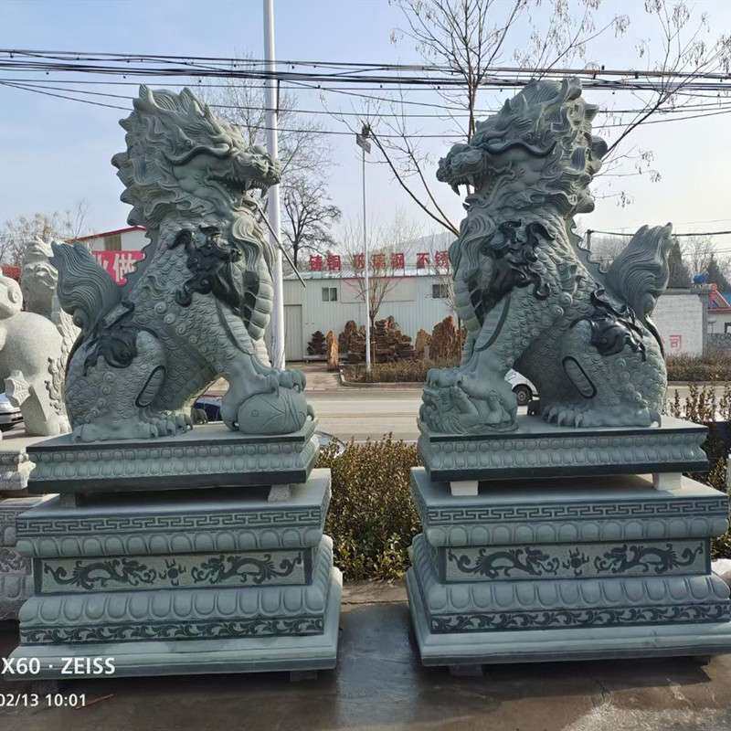 石雕麒麟青石石材麒麟神兽雕塑门口晚霞红动物雕刻别墅庭院