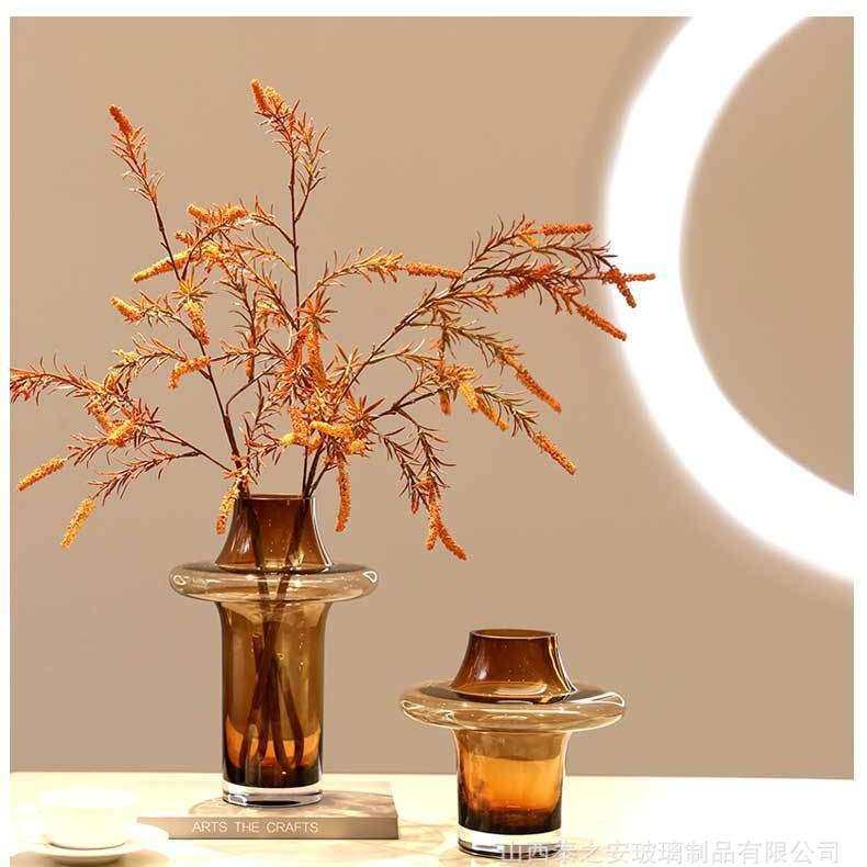新款创意琥珀色茶色玻璃花瓶人工吹制加重加厚飞碟花瓶繁华花瓶,3C数码配件,USB灯,淘宝优惠券,粉丝福利购,淘宝优惠卷