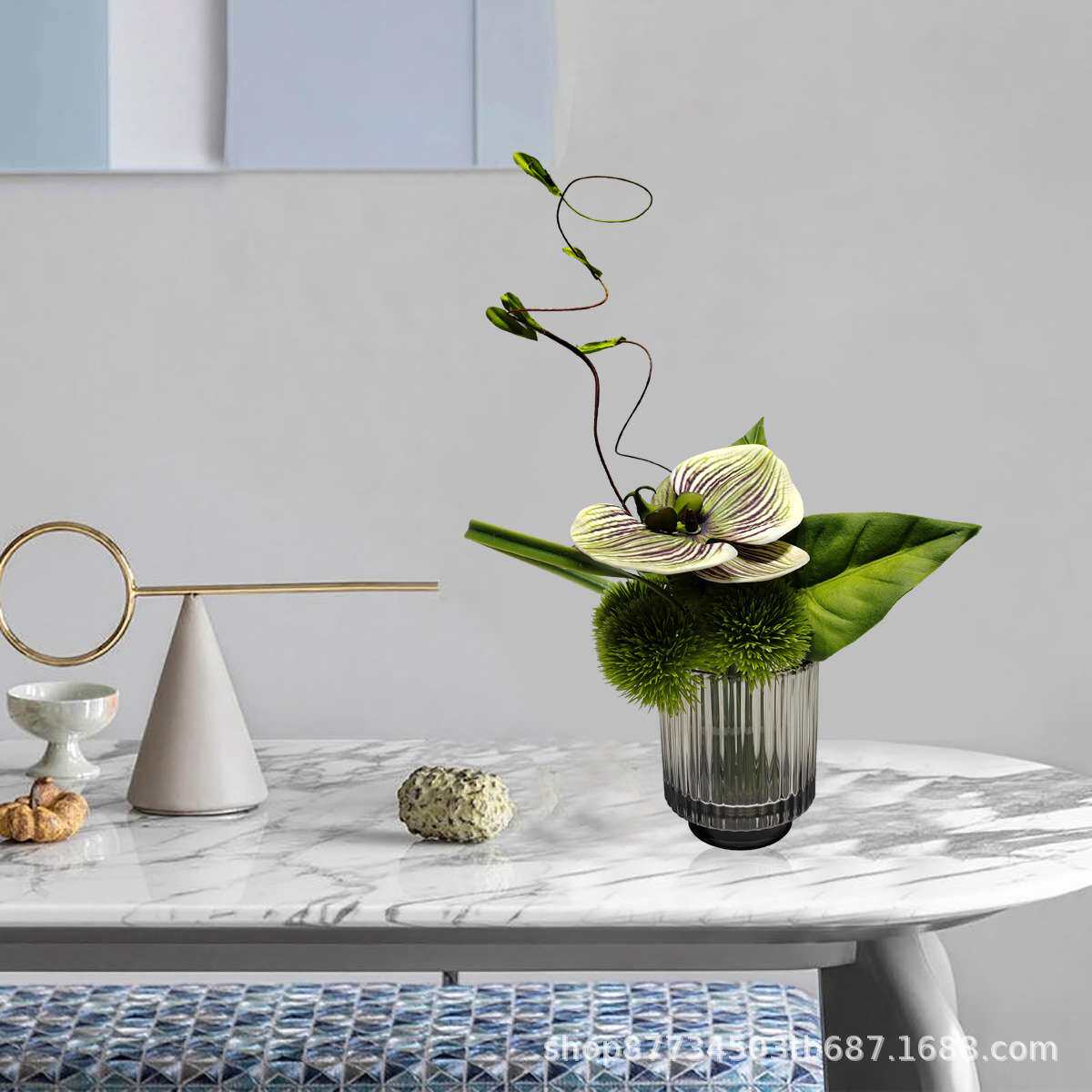 现代轻奢仿真花艺洗漱台玄关茶几洽谈桌面装饰品花瓶插花桌花摆件