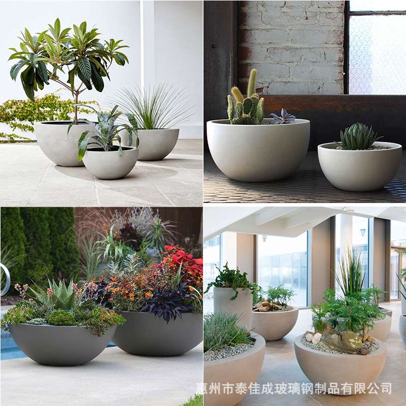 户外玻璃钢花箱商场花盆落地花钵花缸园林景观种植池圆形花盆美陈