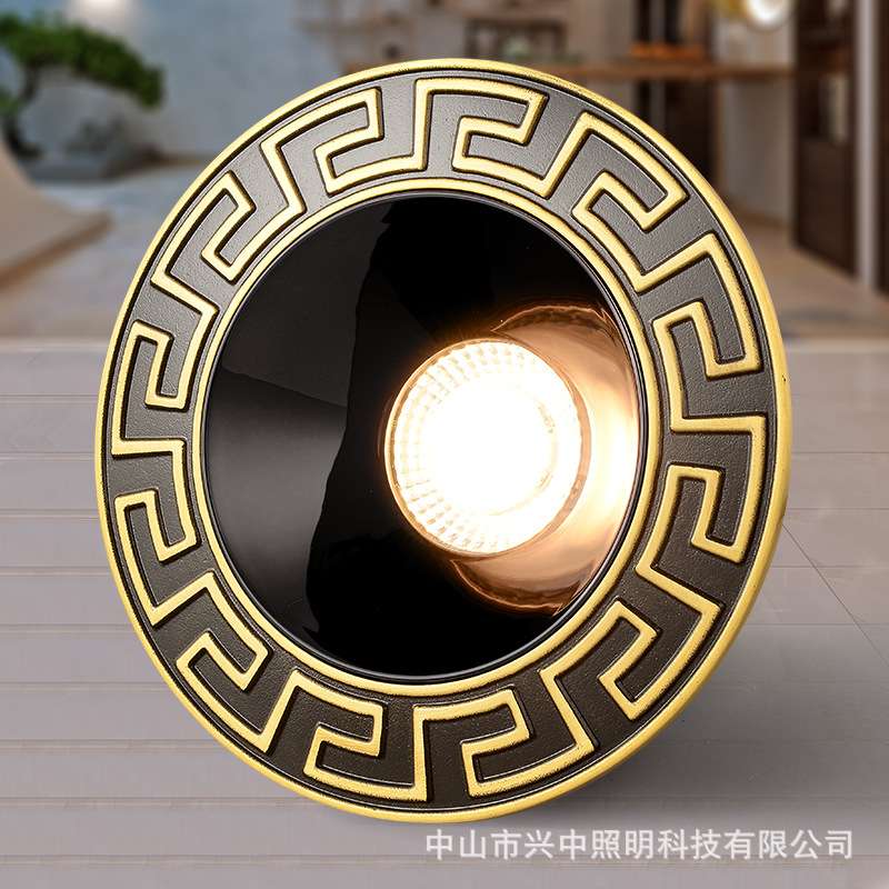 新中式全铜led筒灯嵌入式客厅天花灯玄关过道感应防眩射灯卧室灯