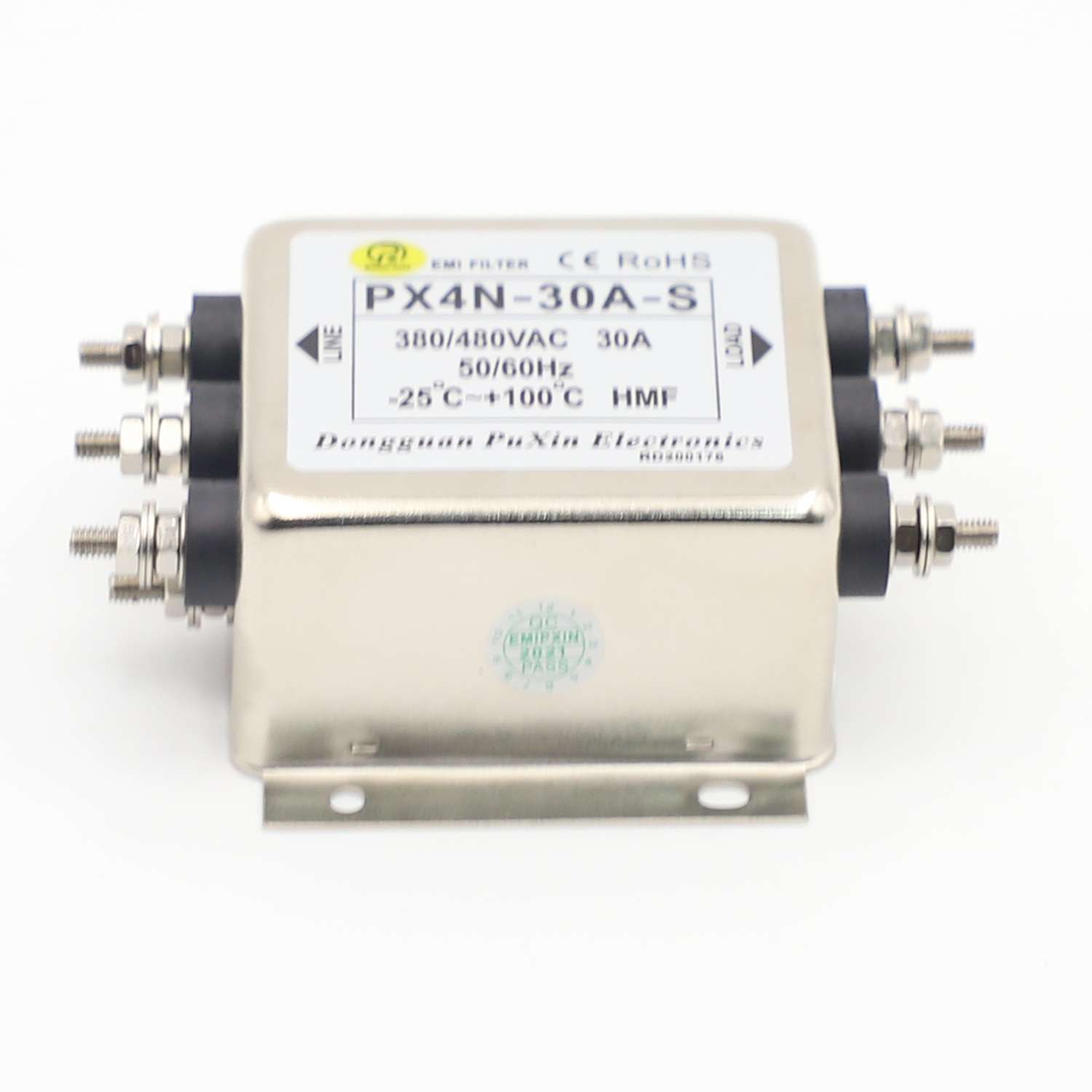 普鑫EMIPXIN三相滤波器30A三线大功率PX4N-30A-S单级电源滤波器