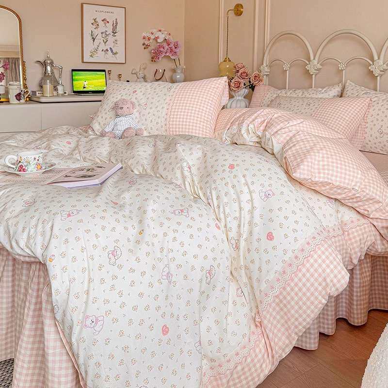 全棉韩式小碎花绣花四件套可爱小狗被套床裙亲肤柔软纯棉床上用品