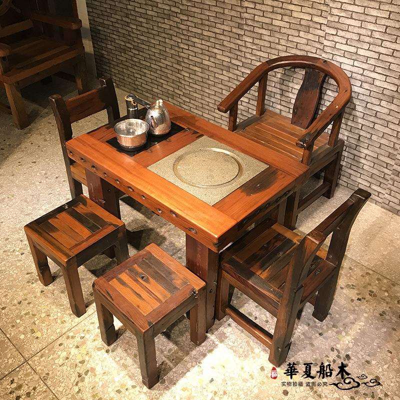 老船木阳台茶桌椅组合泡茶茶几小户型家用客厅实木功夫小茶台套装