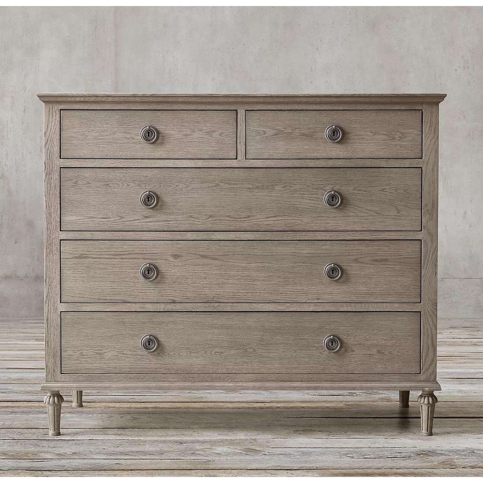 RH美式乡村实木斗柜小户型卧室储物柜客厅六抽收纳柜法式复古边柜