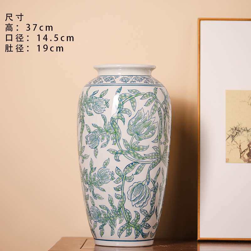 欧式彩绘陶瓷花瓶桌面餐桌插花大口花瓶摆件