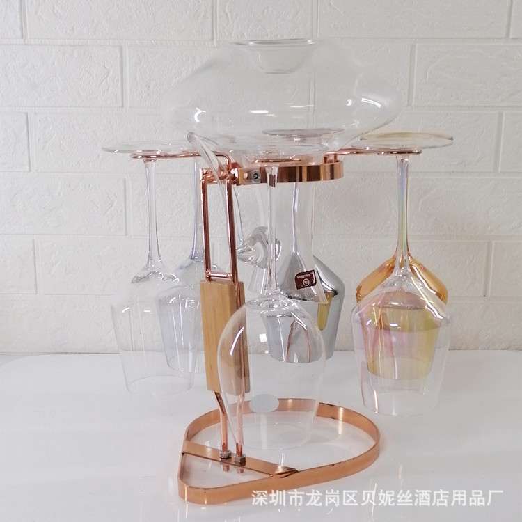镀金镀银金属醒酒器酒杯一体架醒酒器分酒器高脚杯架红酒杯摆件