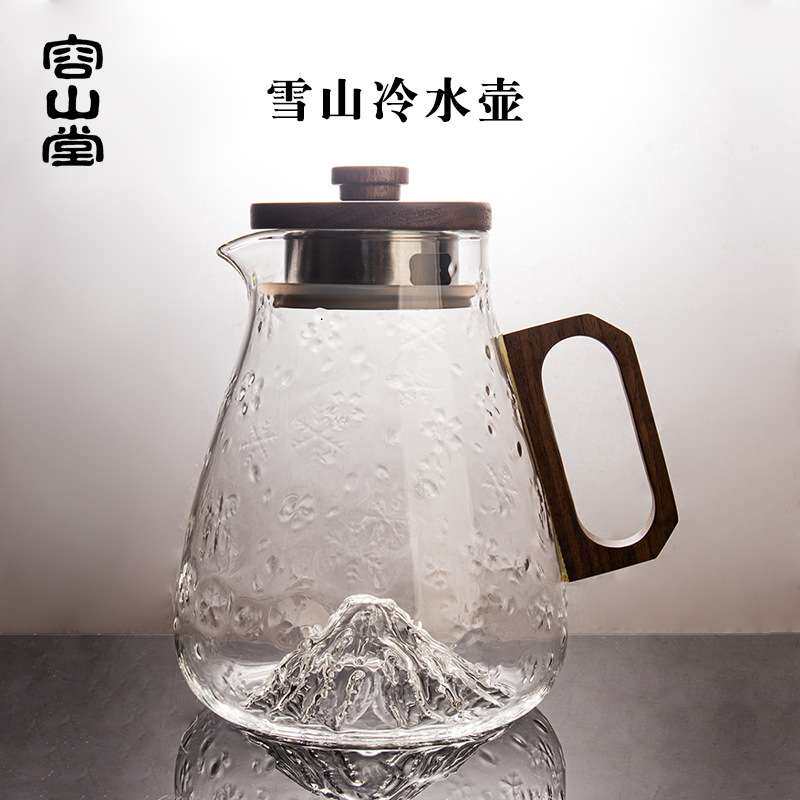 容山堂木把玻璃冷水壶耐热泡茶壶开水瓶凉水瓶大容量雪山花茶扎壶