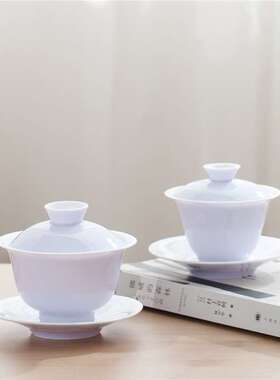 暮山三才盖碗女紫色陶瓷单个陶瓷茶碗薄胎高档不烫手盖碗茶具