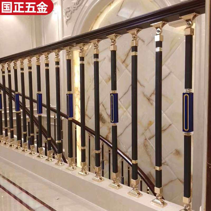 复式阁楼楼梯栏杆立柱 新中式家用楼梯扶手护栏铝合金雕花立柱