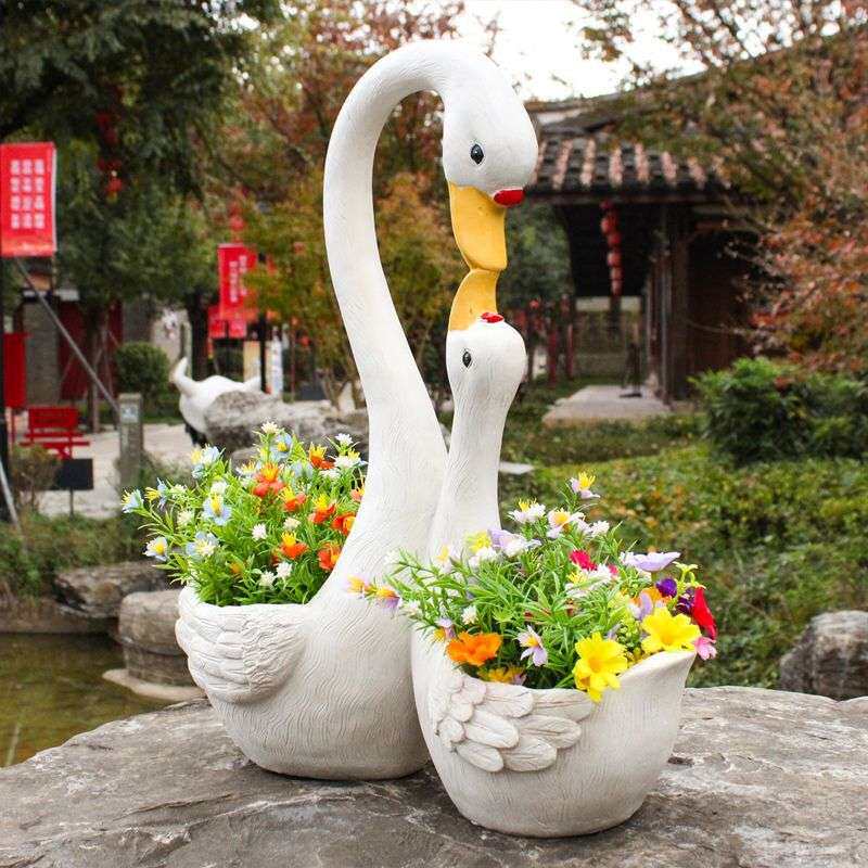 仿真白天鹅花缸户外庭院田园雕塑动物花盆花园布置家居装饰摆件无