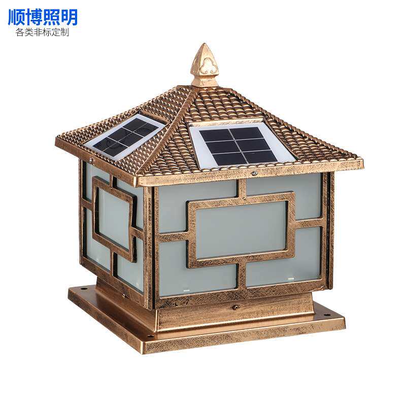 古铜色太阳能灯柱头灯室外小区高亮公园庭院灯太阳能灯led庭院灯