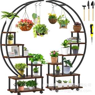 亚马逊 2 件 6 层半月形大型植物架 带可拆卸轮子 弧形梯子花盆架